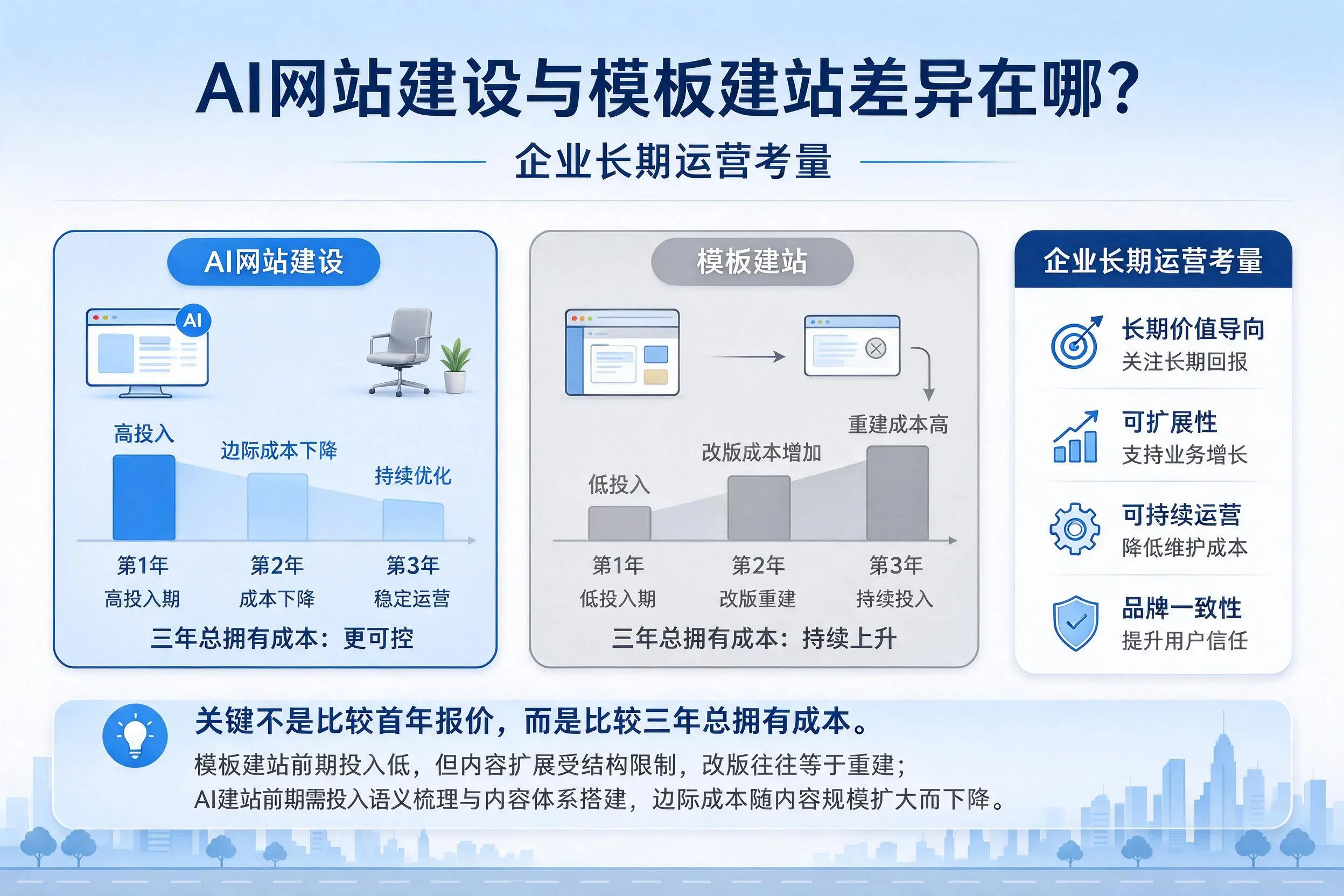 AI网站建设与模板建站差异在哪？郑州企业长期运营考量